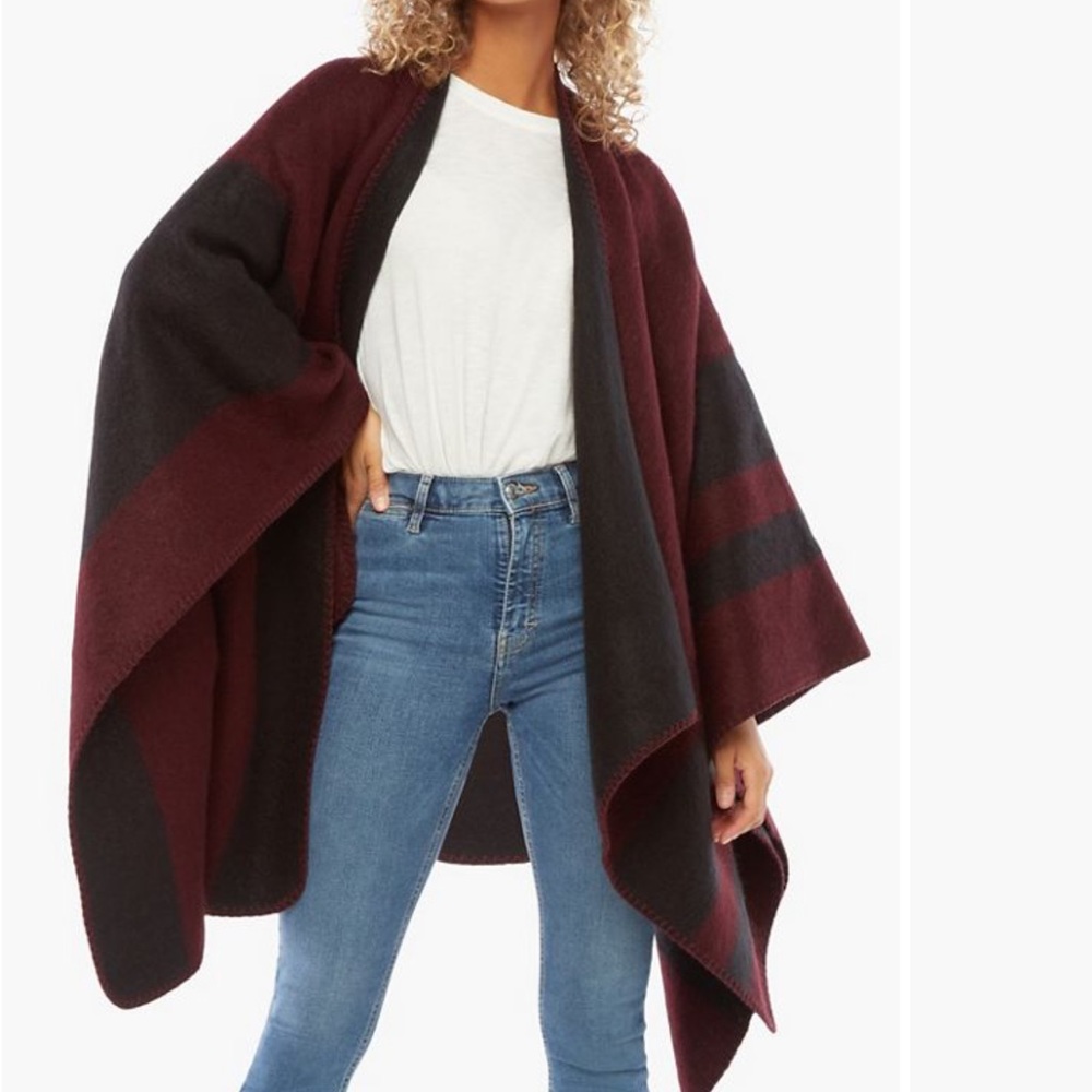 Maroon & Black Stripe Block Wrap/Poncho